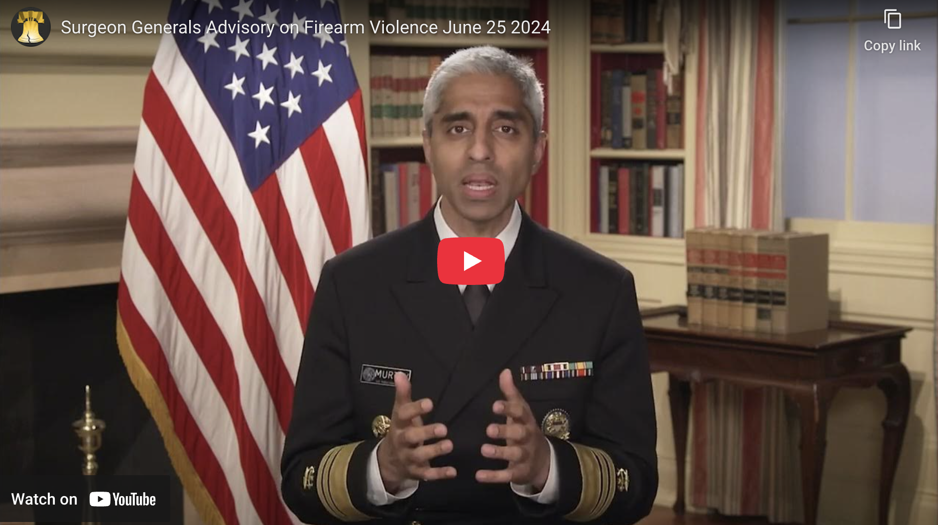 Screenshot of video statement by Dr. Vivek Murthy